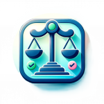 DALL·E 2024-05-06 23.45.09 - Icon design for a legal quiz section on a website. The icon features a stylized scale of justice in a sleek, modern design. The scales are colored in